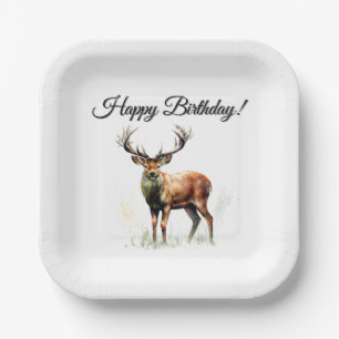 Huge Racked Deer Happy Birthday or Congratulations Paper Plate