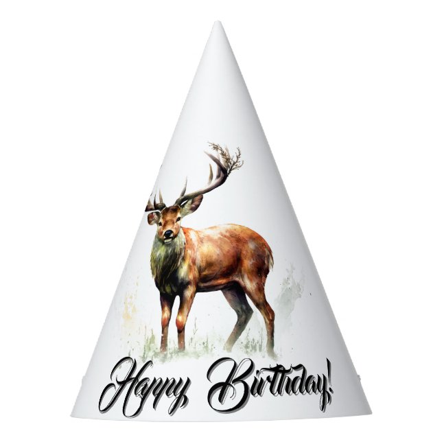 Huge Racked Deer Happy Birthday Party Hat (Front)
