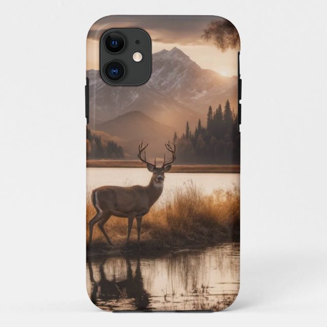 Huge Racked Deer on Mountain Lake Case-Mate iPhone Case (Back)