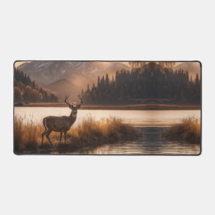 Huge Racked Deer on Mountain Lake Desk Mat