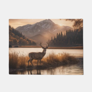 Huge Racked Deer on Mountain Lake Doormat