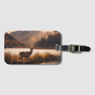 Huge Racked Deer on Mountain Lake Luggage Tag