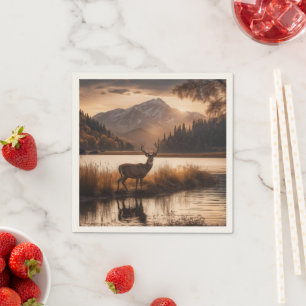 Huge Racked Deer on Mountain Lake Napkin