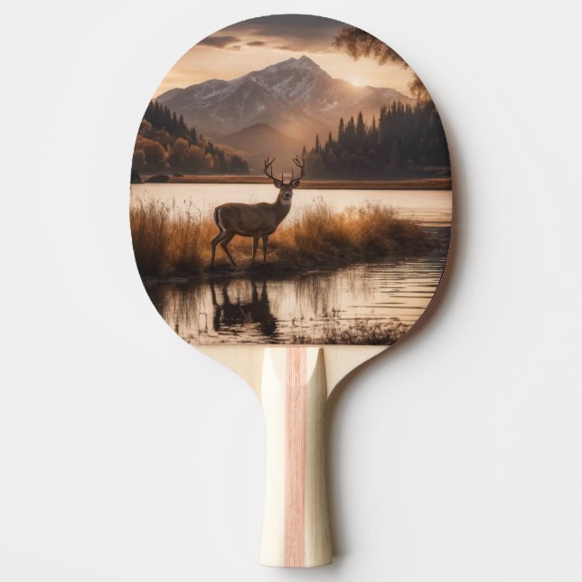 Huge Racked Deer on Mountain Lake Ping Pong Paddle (Front)
