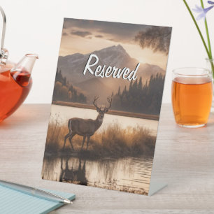 Huge Racked Deer on Mountain Lake Reserved  Pedestal Sign