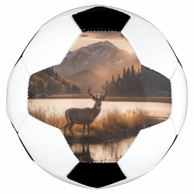 Huge Racked Deer on Mountain Lake Soccer Ball (Front)