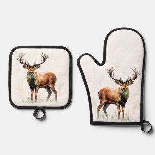 Huge Racked Deer  Oven Mitt & Pot Holder Set