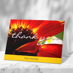 Huge red orange daisy photo custom name thank you card