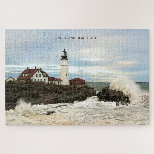 Huge Seas Portland Head Lighthouse Jigsaw Puzzle (Horizontal)