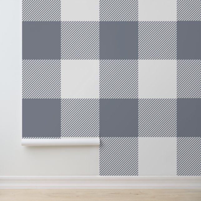 Huge Silver Grey and White Buffalo Plaid Wallpaper (Application)