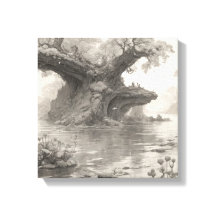 Huge Trees Forest & Lake Pencil Sketch Art