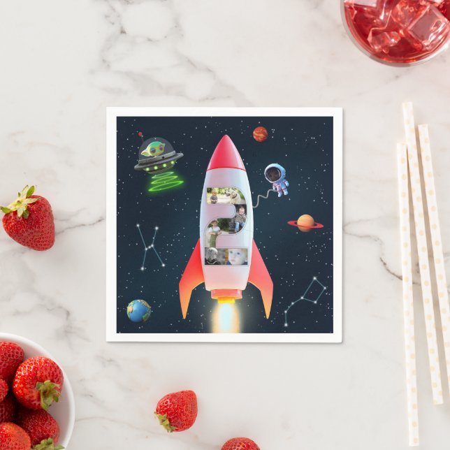 Huge Two Photo Collage | 2nd Birthday Rocket Space Napkin (Insitu)