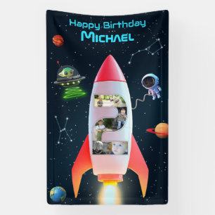 Huge Two Photo Collage   2nd Birthday Space Rocket Banner