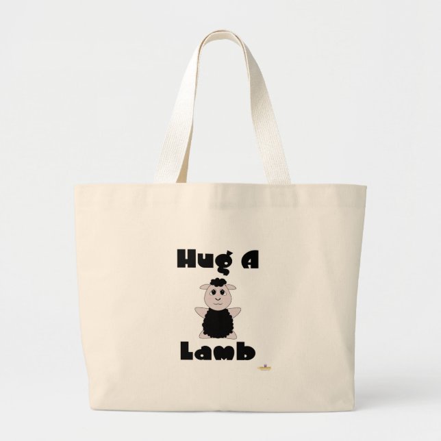 Huggable Black Sheep Hug A Lamb Large Tote Bag (Front)