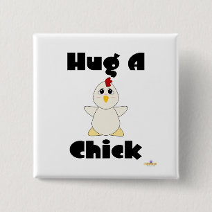 Huggable White Chicken Hug A Chick 2 Inch Square Button