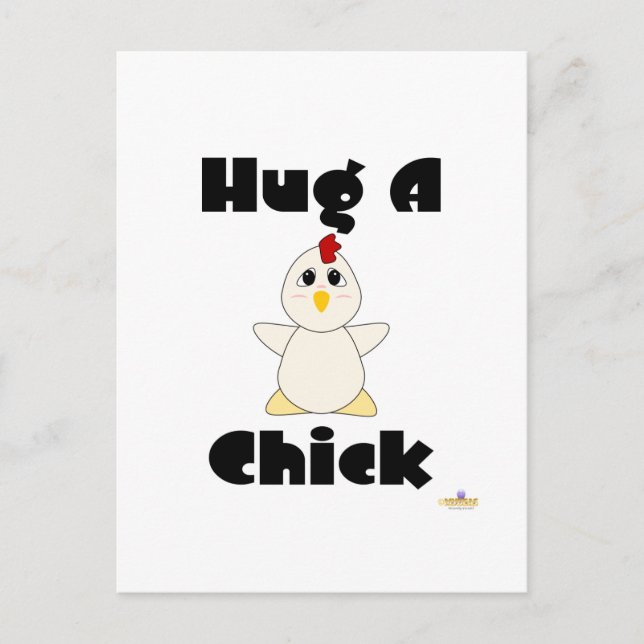 Huggable White Chicken Hug A Chick Postcard (Front)