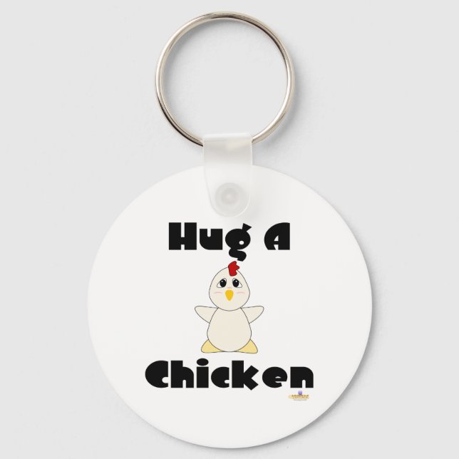 Huggable White Chicken Hug A Chicken Keychain (Front)