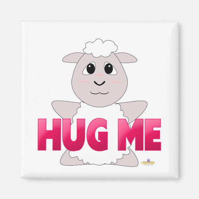 Huggable White Sheep Pink Hug Me Magnet (Front)