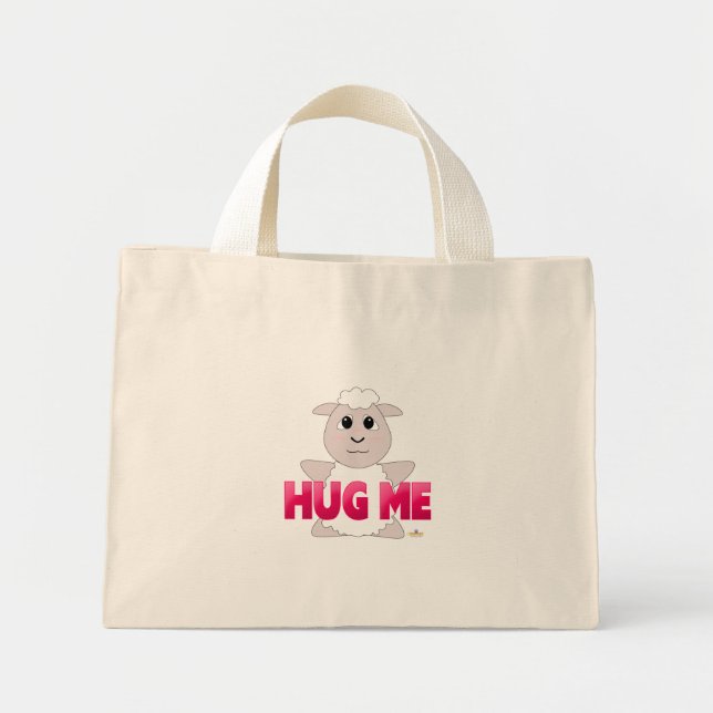 Huggable White Sheep Pink Hug Me Mini Tote Bag (Front)