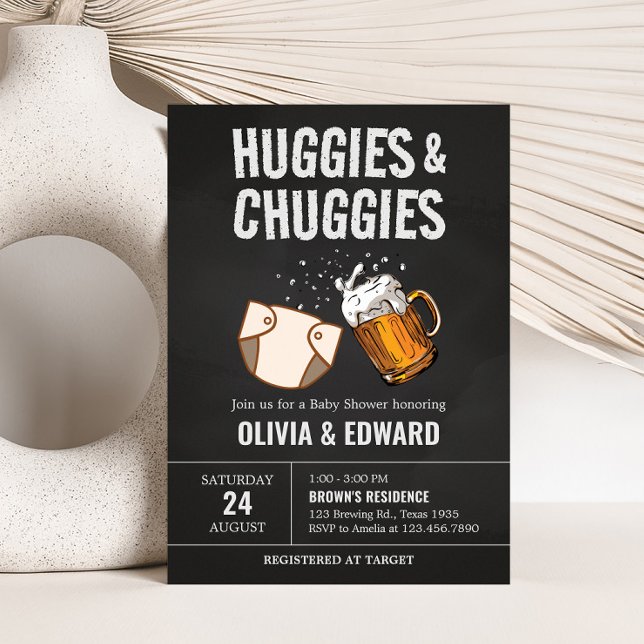 Huggies and Chuggies Baby Shower Invitation (Beer And Diaper Baby is Brewing Baby Shower Invitation)
