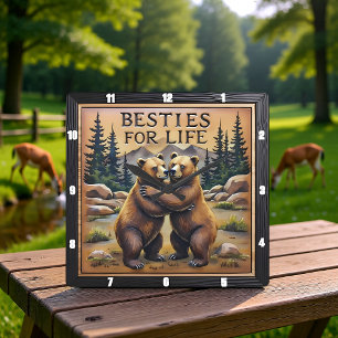 Hugging Bears Streamside Mountain Square Wall Clock