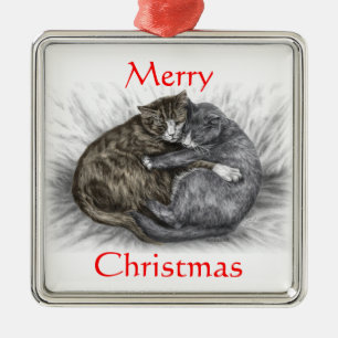 Hugging Cats Sleeping Metal Ornament