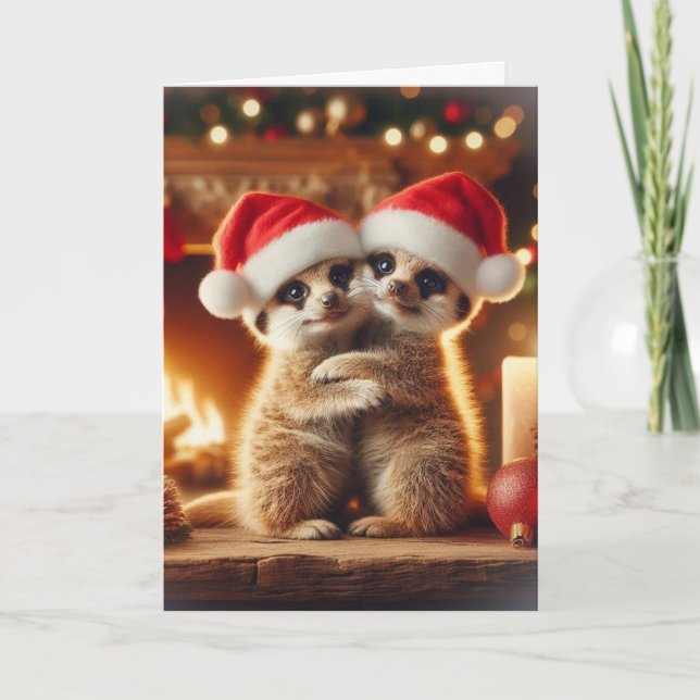 Hugging Meerkats Christmas Card (Front)
