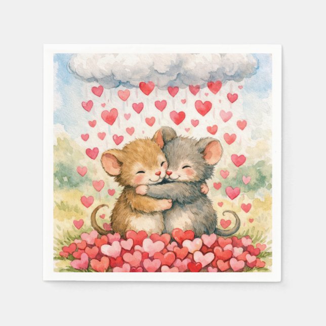 Hugging Mice Under a Cloud of Hearts Napkin (Front)