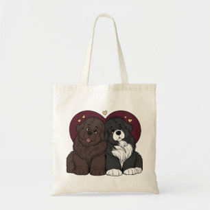 Hugging Newfoundland Dog Puppies Tote Bag