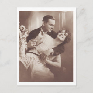 Hugging Romantic Couple in Love Retro Postcard