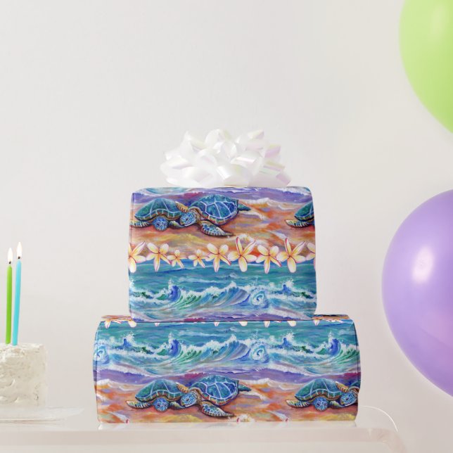 Hugging Sea Turtles Hawaiian Honu Wrapping Paper (Party Gifts)