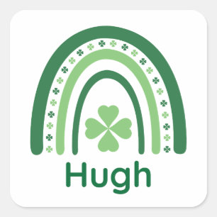 Hugh Name Clover Boho Rainbow Square Sticker