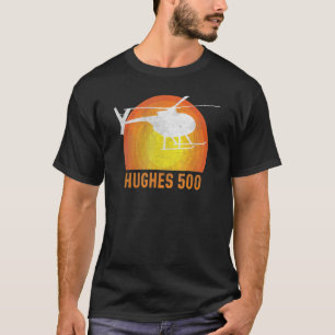Hughes 500 Vintage Helicopter Pilot Silhouette Sun T-Shirt