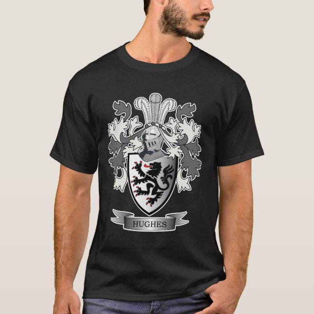 Hughes Family Crest Coat of Arms T-Shirt (Front)