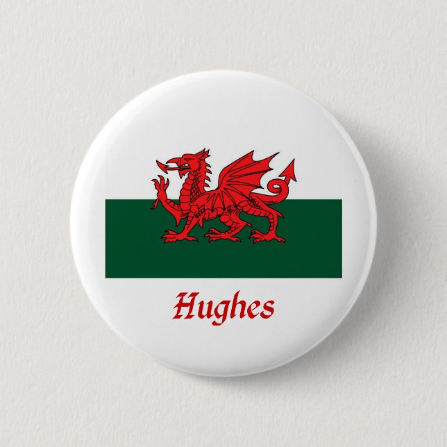 Hughes Welsh Flag 2 Inch Round Button (Front)