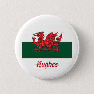 Hughes Welsh Flag 2 Inch Round Button