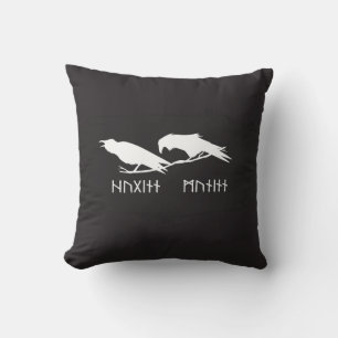 Huginn and Muninn Viking Ravens Norse Ink Throw Pillow
