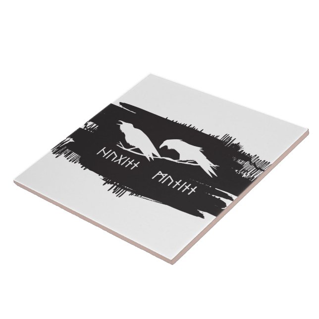 Huginn and Muninn Viking Ravens Norse Ink Tile (Side)