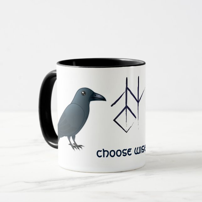 'Huginn & Muninn' wise Odin's ravens Mug (Front Left)
