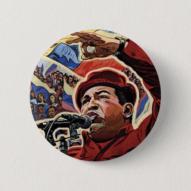 Hugo Chavez - Cartoon Revolution style 2 Inch Round Button (Front)