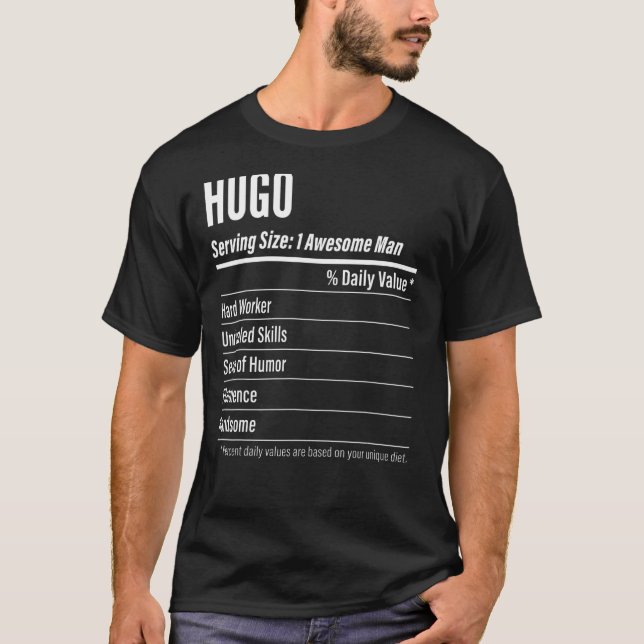 Hugo Serving Size Nutrition Label Calories T-Shirt (Front)
