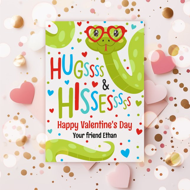 Hugs And Hisses Snake Valentine Classroom Card (Creator Uploaded)