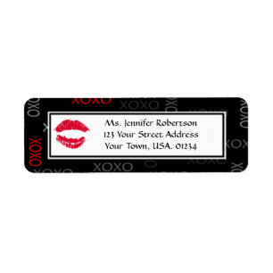 Hugs and Kisses Black Red Wedding Return Address
