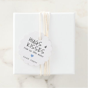Hugs and Kisses Blue Heart Cute Boy Baby Shower Favour Tags