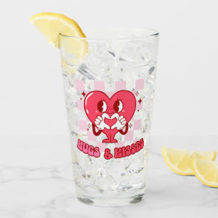 "Hugs and Kisses"   Cute & Loving Pink Heart Glass