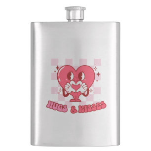 "Hugs and Kisses" Cute & Loving Pink Heart Hip Flask
