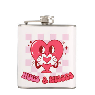 "Hugs and Kisses"   Cute & Loving Pink Heart Hip Flask