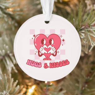 "Hugs and Kisses"   Cute & Loving Pink Heart Ornament