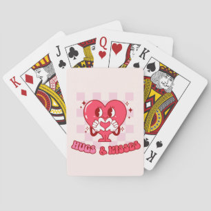 "Hugs and Kisses"   Cute & Loving Pink Heart Playing Cards