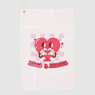 Hugs and Kisses   Cute Pink Heart Love Golf Towel